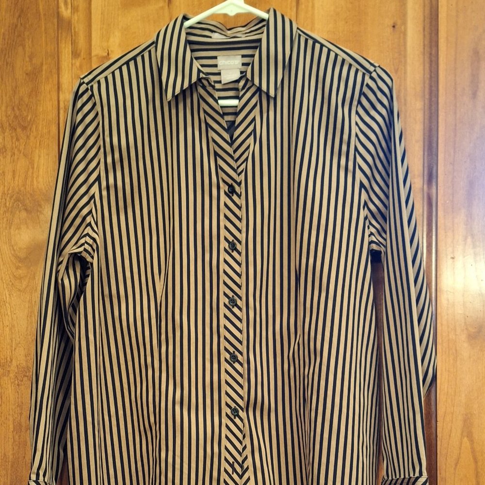 Chico's Shirt  Gold & Black Button Down NWOT